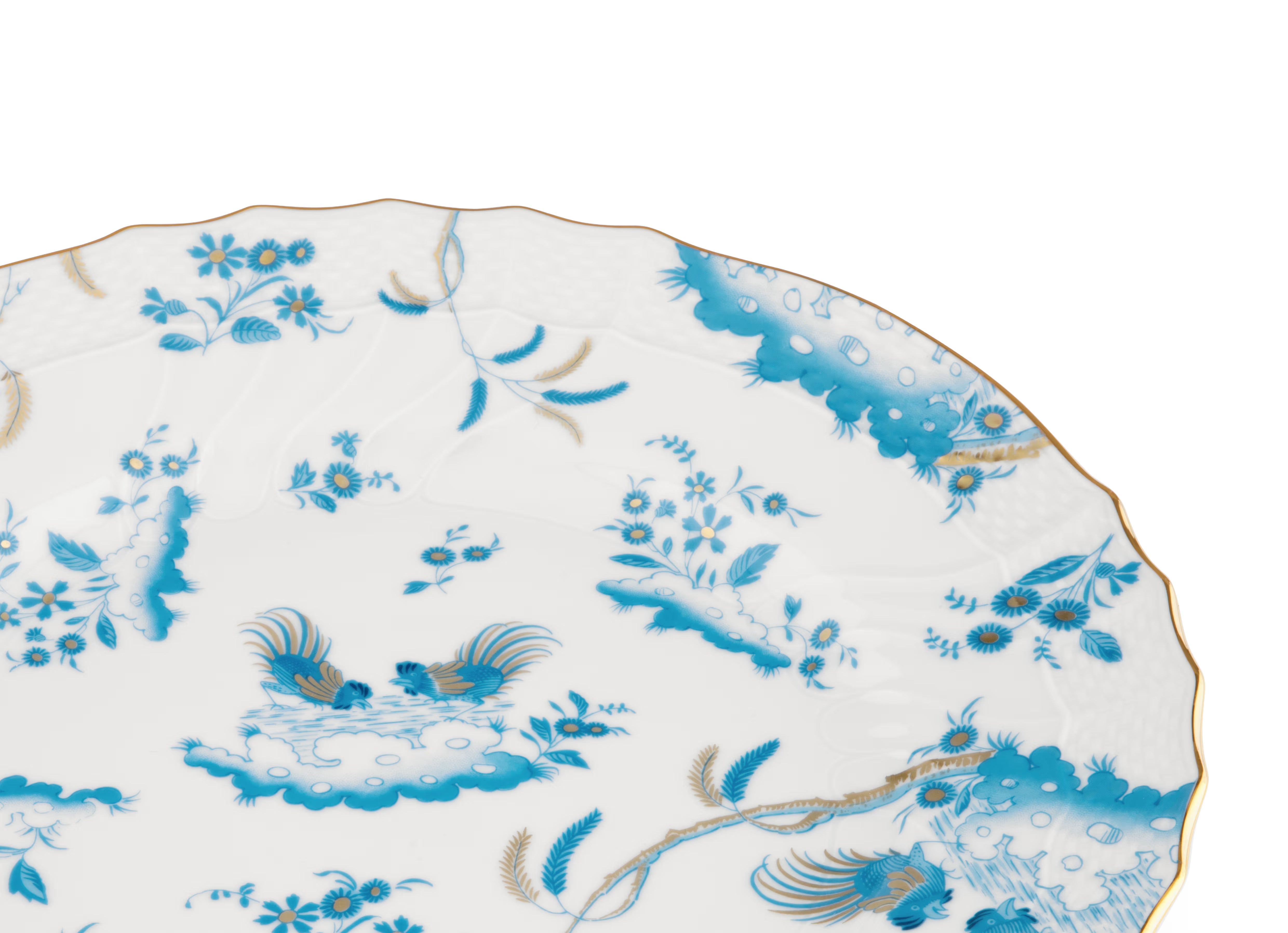  Luxury Decorative Dinner/Flat Plate with floral Turchese Ji Ondori rooster pattern on a white background. "Ginori 1735 Is Luxury Tableware And A Great Designer Home Gifts"
