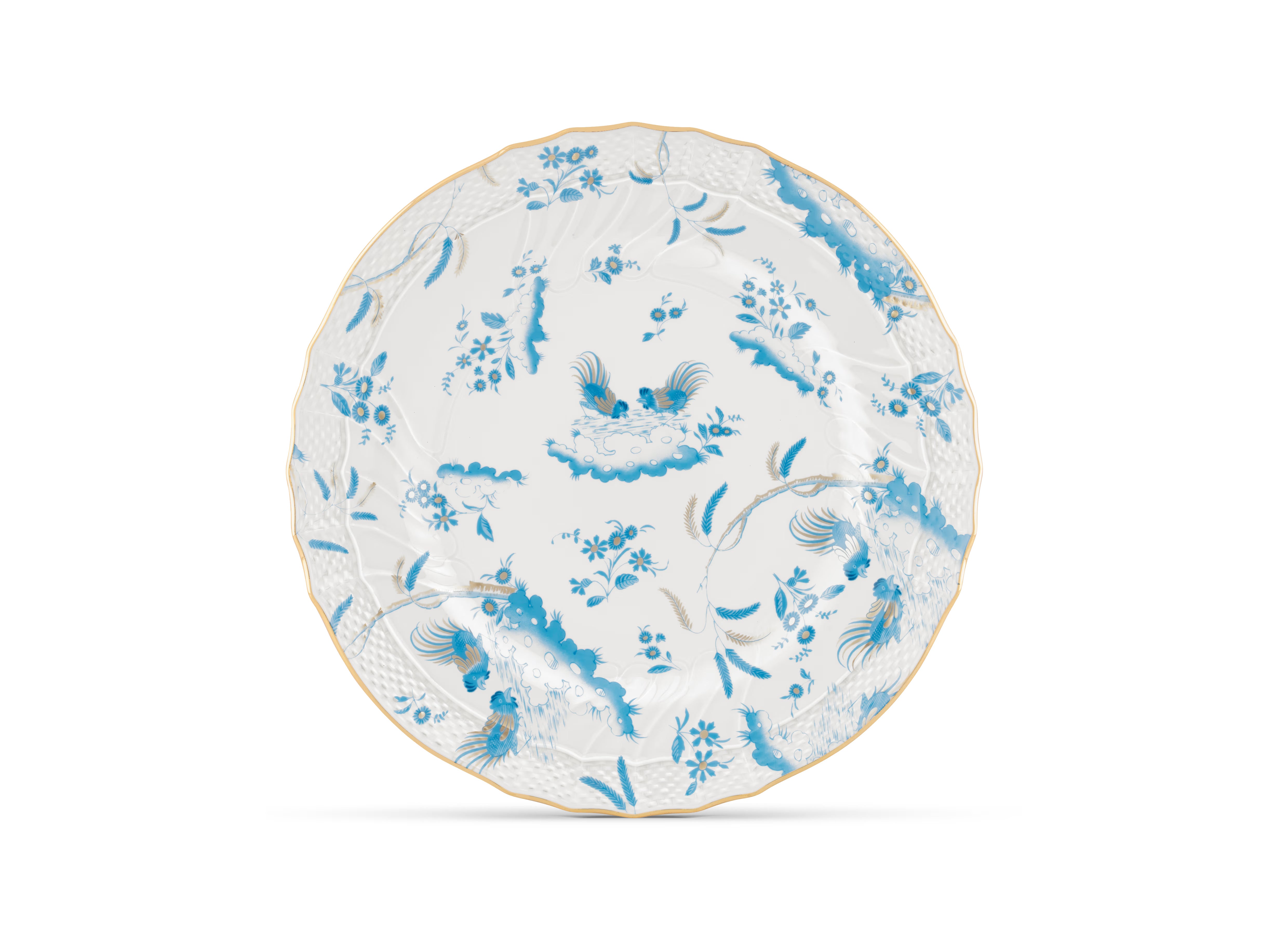  Decorative Dinner/Flat Plate with floral Turchese Ji Ondori rooster pattern on a white background. "Ginori 1735 Is Luxury Tableware And A Great Designer Home Gifts"