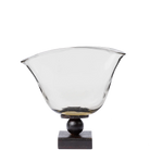 Fan-shaped vase resting atop a balin stand . . . each one uniqe, celebrates the mouth blown differences . . . candles, flowers . . .