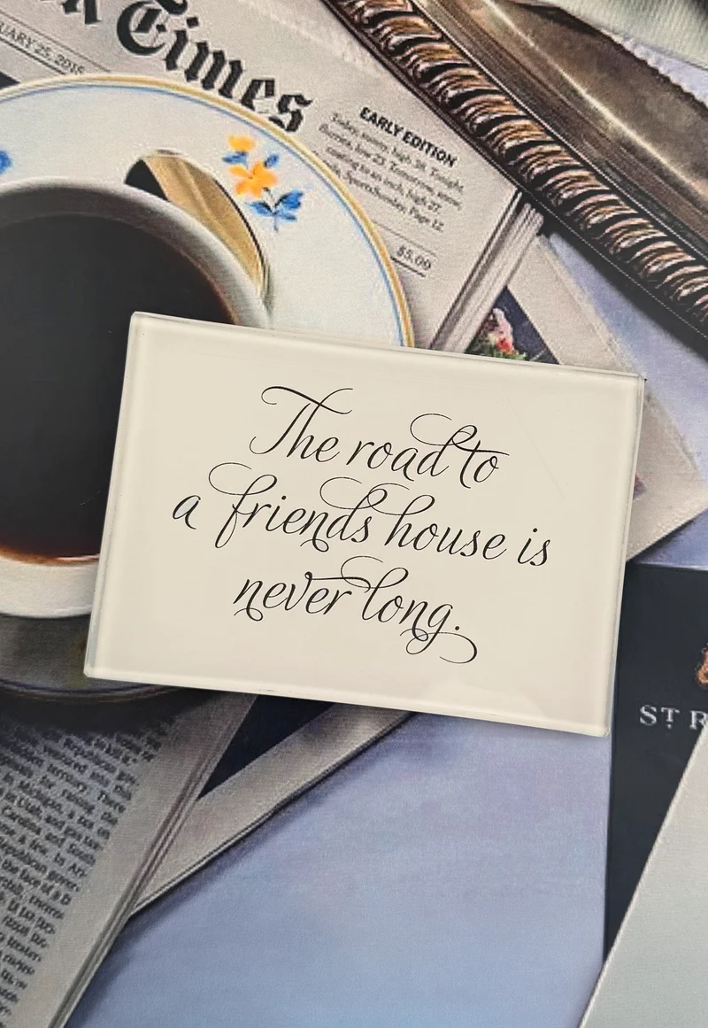 In the French tradition of decoupage, these bent-glass trays are handcrafted in our New York Studio. They feature vintage typeset on a natural cream background, and each is individually signed by Ben. Both practical and charming, Ben's signature decoupage is all food safe, wipe clean and the back side is felted