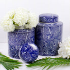 This Large Koi Fish Ginger Jar is crafted with a rich cerulean blue hue
