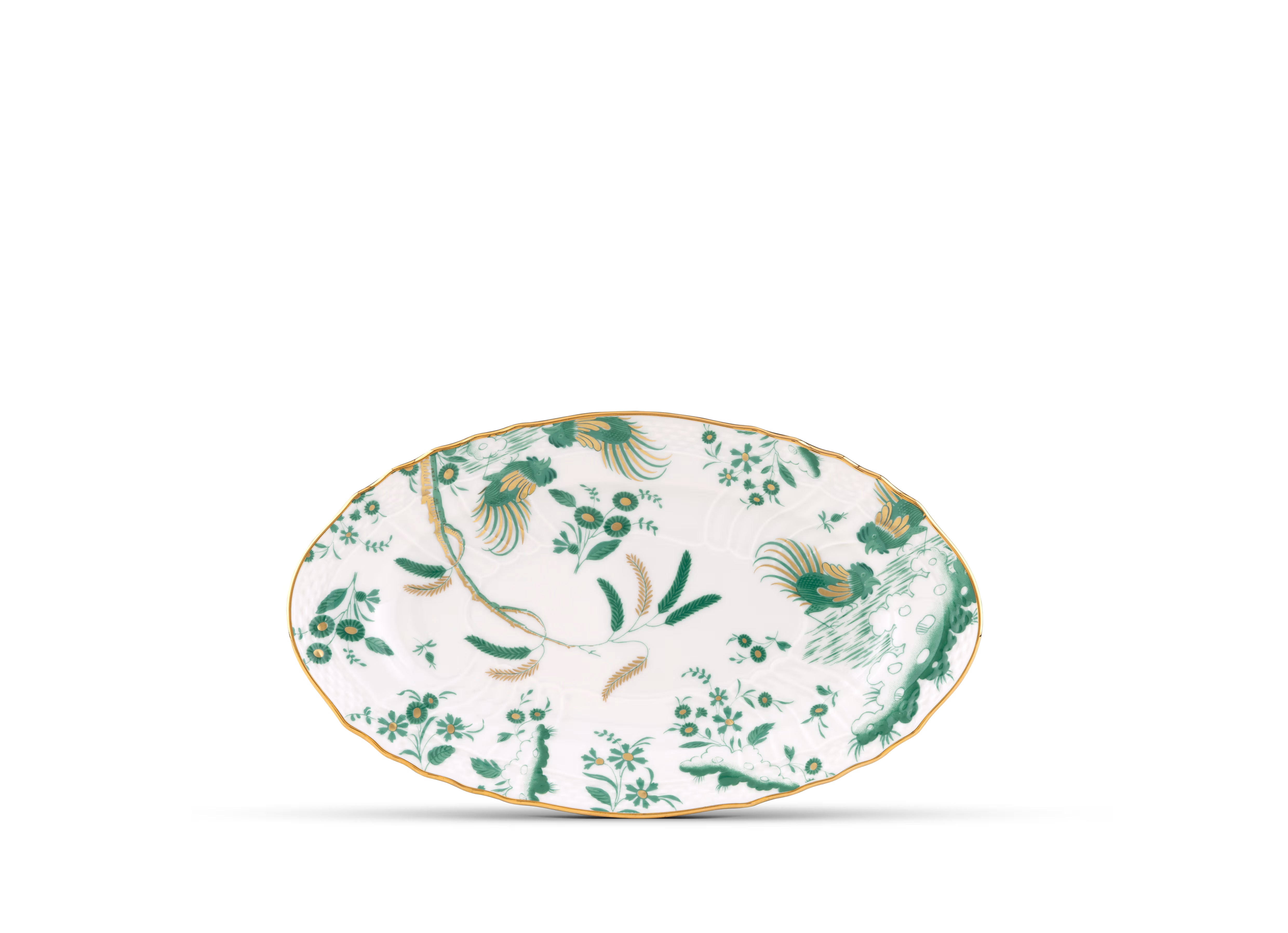  Decorative Pickle Dish plate with floral Giada Ji Ondori rooster pattern on a white background. "Ginori 1735 Is Luxury Tableware And A Great Designer Home Gifts"