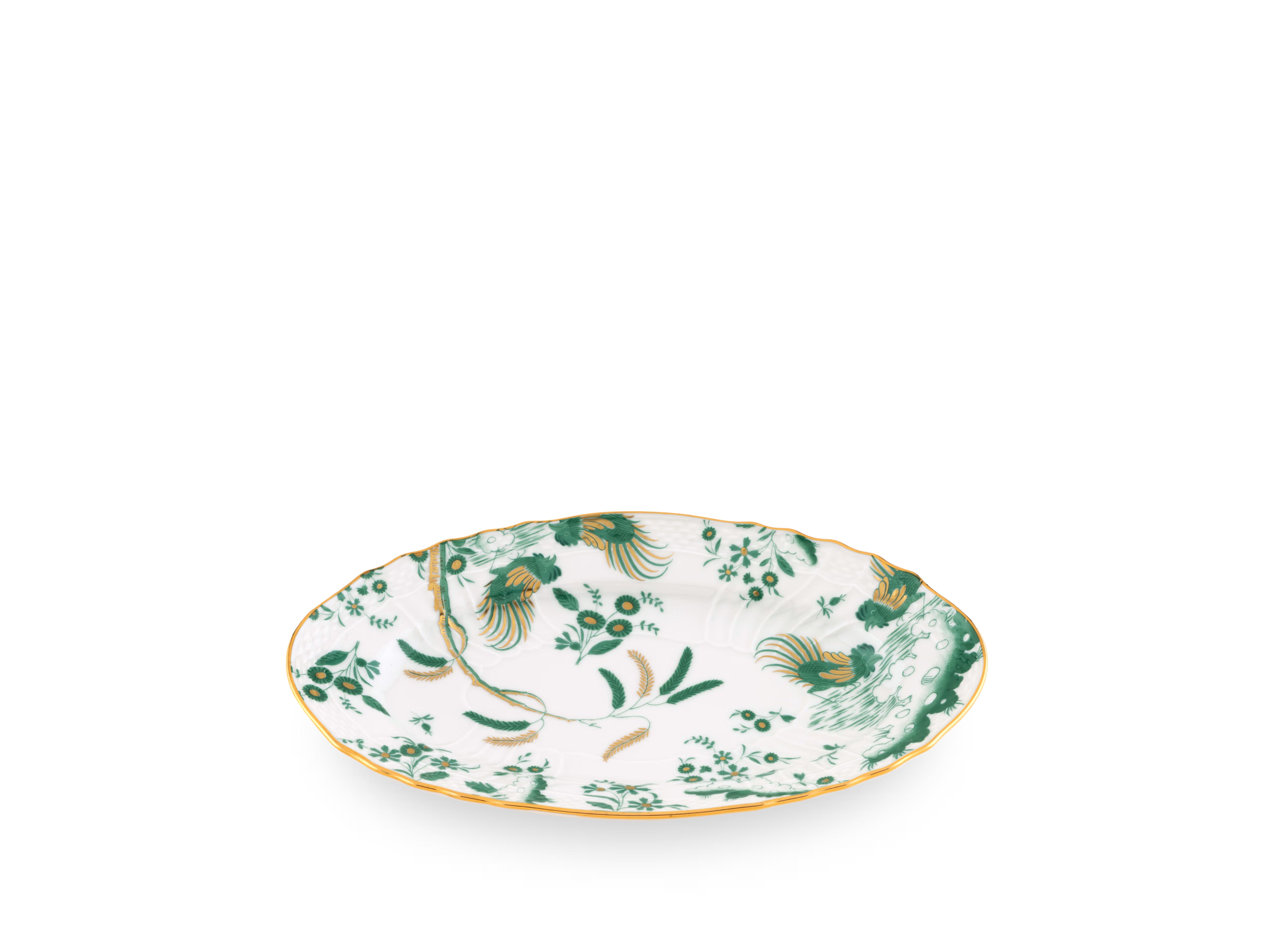  Decorative Pickle Dish plate with floral Giada Ji Ondori rooster pattern on a white background. "Ginori 1735 Is Luxury Tableware And A Great Designer Home Gifts"