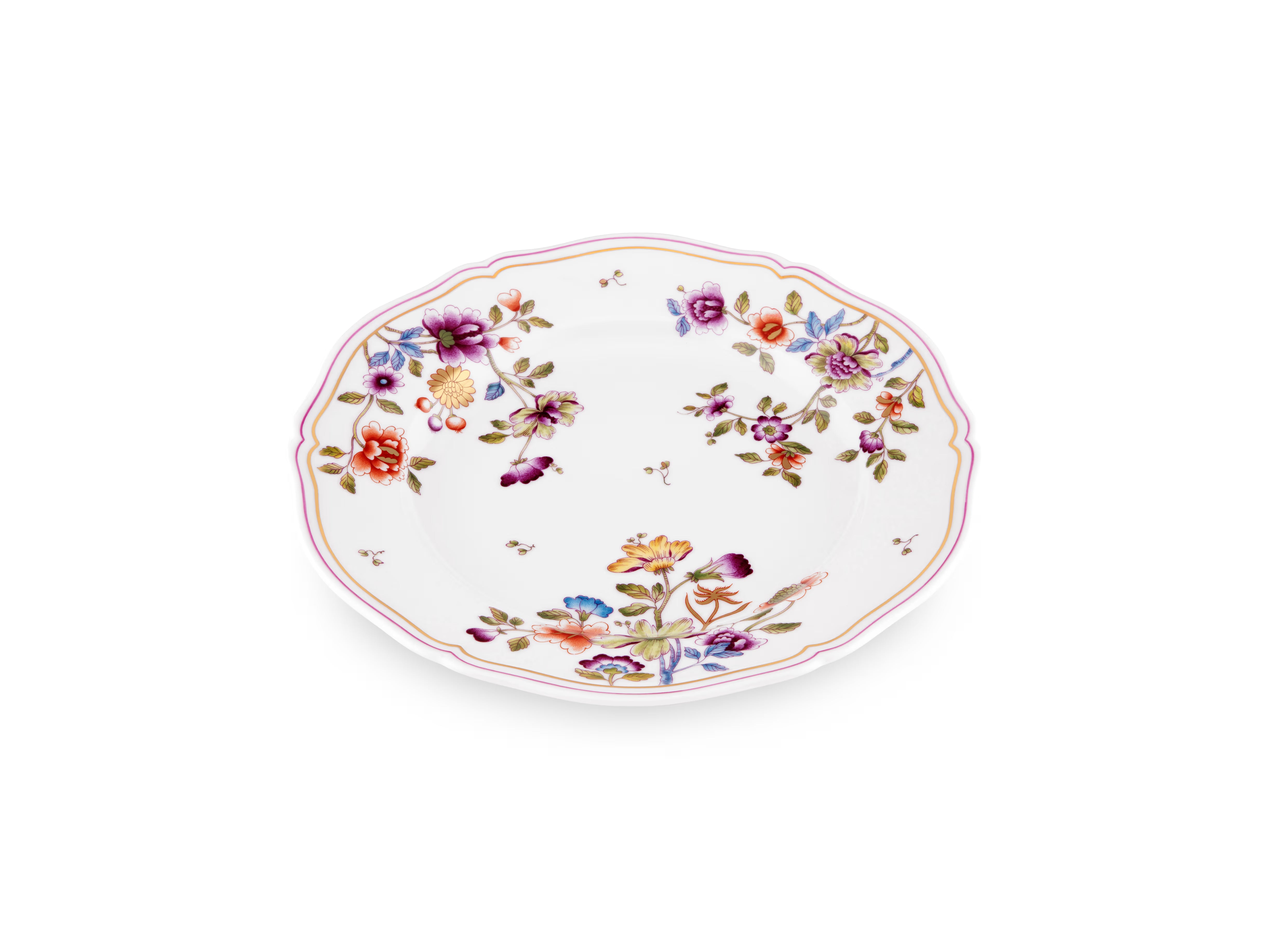 Porcelain flat plate with floral decoration. Granduca Coreana collection.
The flat plate is made of fine porcelain with pure gold thread and tell about an important chapter in the history of the Ginori 1735 manufacture. It draw inspiration from the passion of florentine noblewomen for the decorations of the Imperial Kimono, from which the floral motif called "Korean style" is taken.