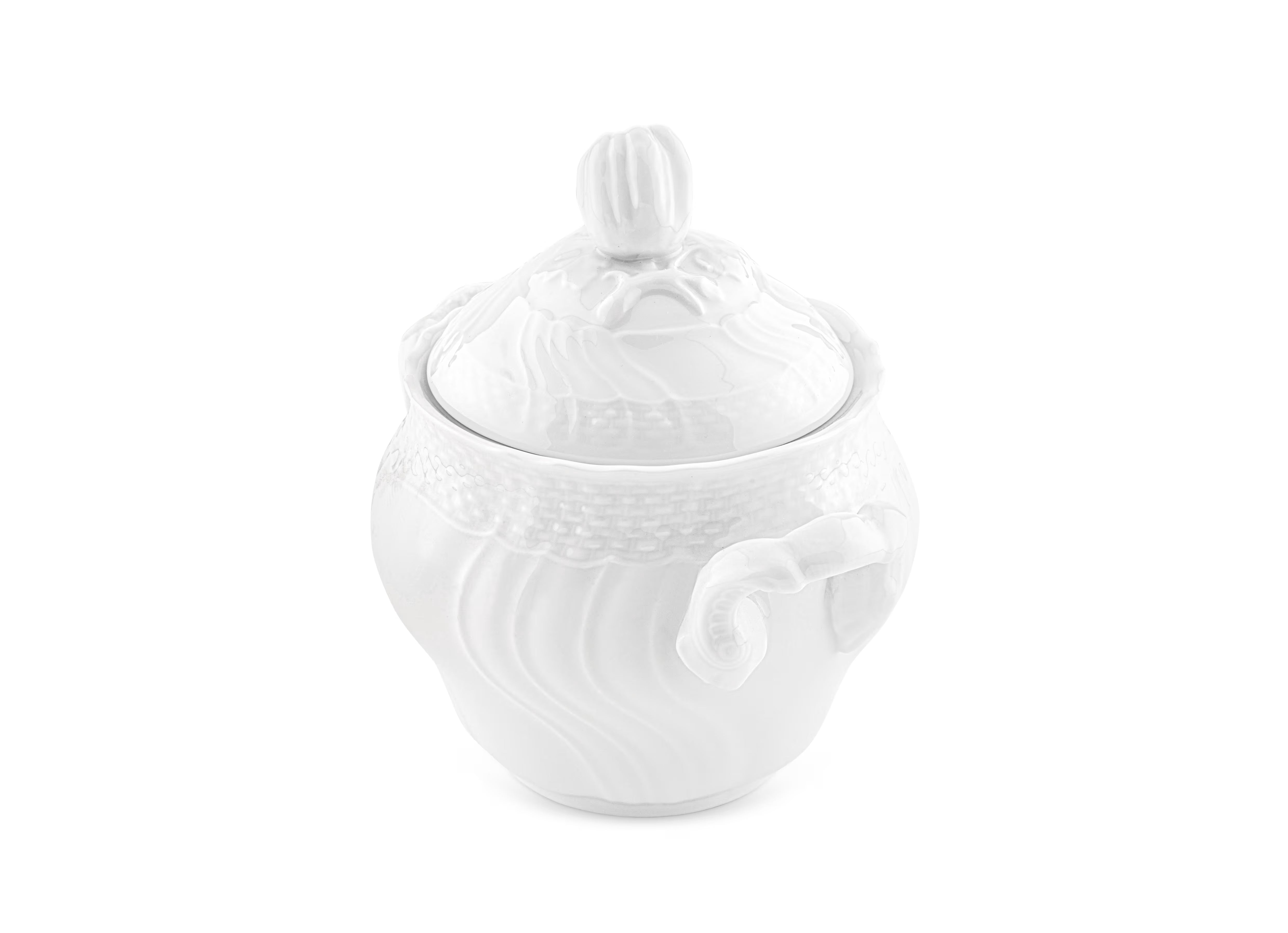 Suitable for any occasion, from the everyday breakfast to the most formal dinner, this designer sugar bowl brings a touch of royalty to tea or coffee time. Accompanied by artisanal cookies or a homemade cake, it will become the centerpiece of a refined and welcoming tableau.

For a complete service, pair it with soup, flat and dessert plates, and enhance it with cups and teapots from the same collection to create a perfect harmony on the table. Its versatility will make it possible to create customized sett