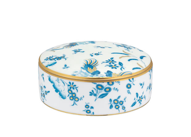 Ginori 1735 Oro Di Doccia ROUND TRINKET BOX_ TURCHESE. Ji Ondori rooster. "Ginori 1735 Is Luxury Tableware Brand And Also Great For Designer Home Gifts"