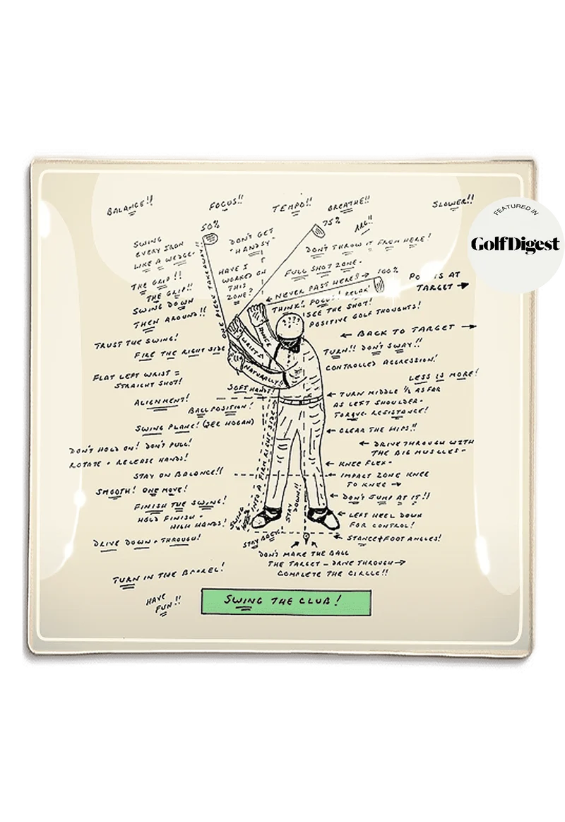 Golf has always been part science, part poetry—the rhythm of a swing, the patience of the stance, the endless inner dialogue whispering focus, balance, breathe. Our Golf Sketch Swing The Club Decoupage Glass Tray captures that meditative chaos with charm, humor, and a distinctly human touch.