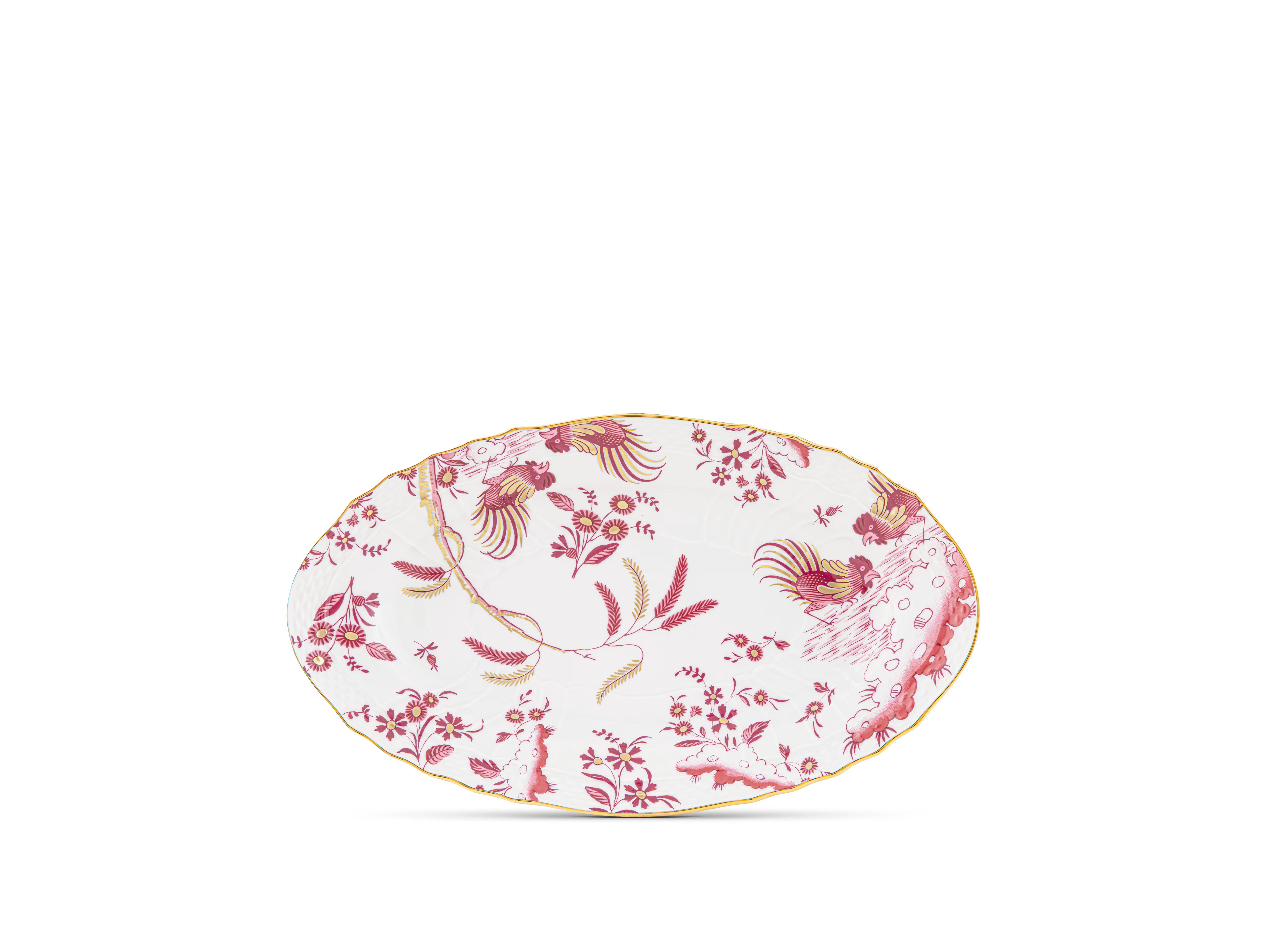  Decorative Pickle Dish plate with floral Megenta Ji Ondori rooster pattern on a white background. "Ginori 1735 Is Luxury Tableware And A Great Designer Home Gifts"