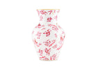 Luxury Vase With Pink Floral And Bird Pattern. This design is the "Oro Di Doccia" motif in the Magenta colorway, created by the luxury Italian porcelain house Ginori 1735