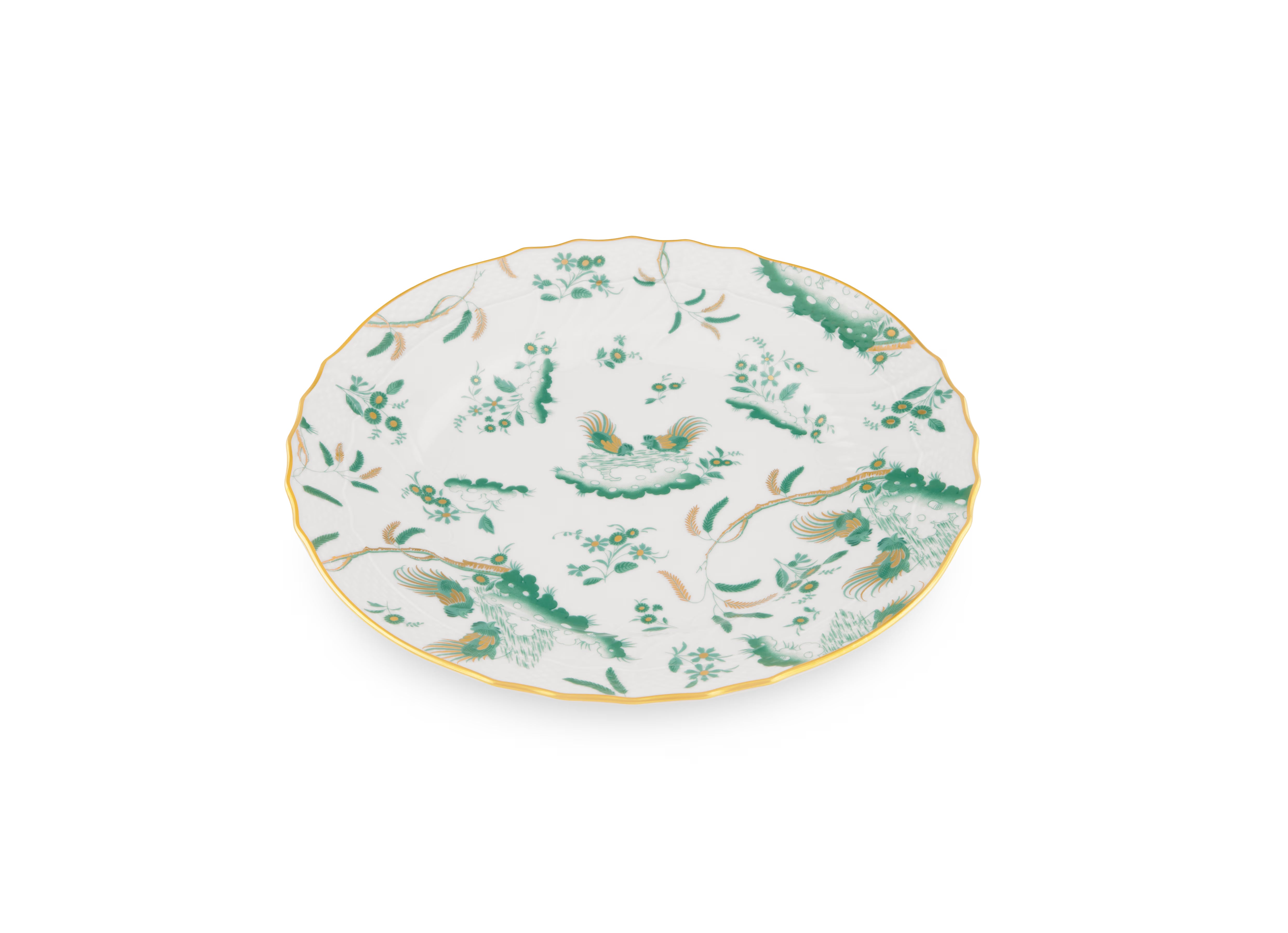  Decorative Dinner/Flat Plate with floral Giada Ji Ondori rooster pattern on a white background. "Ginori 1735 Is Luxury Tableware And A Great Designer Home Gifts"