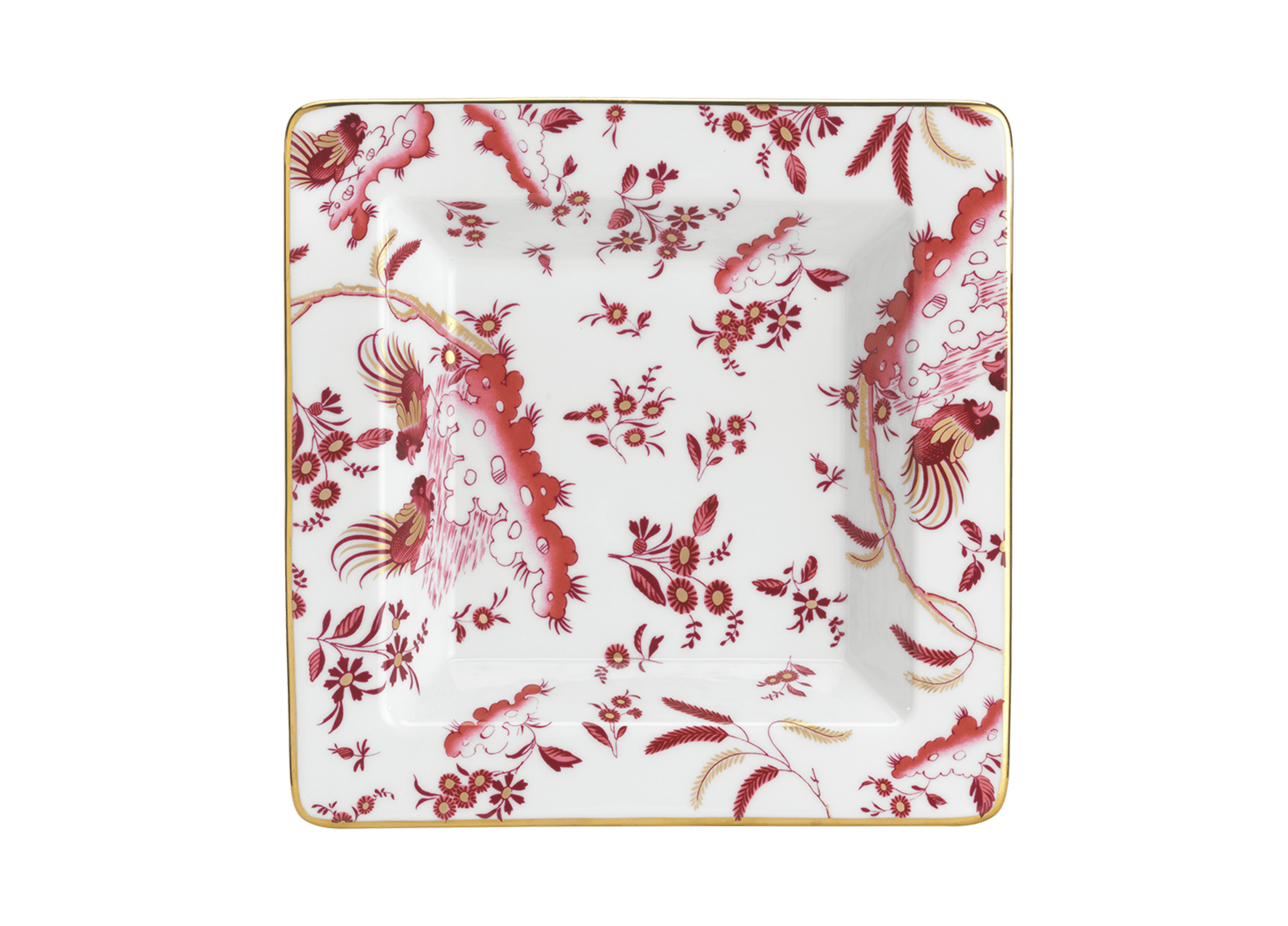 A square-shaped porcelain VIDE POCHE poche dish with a floral pattern and red accents, featuring the Ginori brand logo. Ji Ondori rooster "Ginori 1735 Is Luxury Tableware Brand And Also Great For Designer Home Gifts"