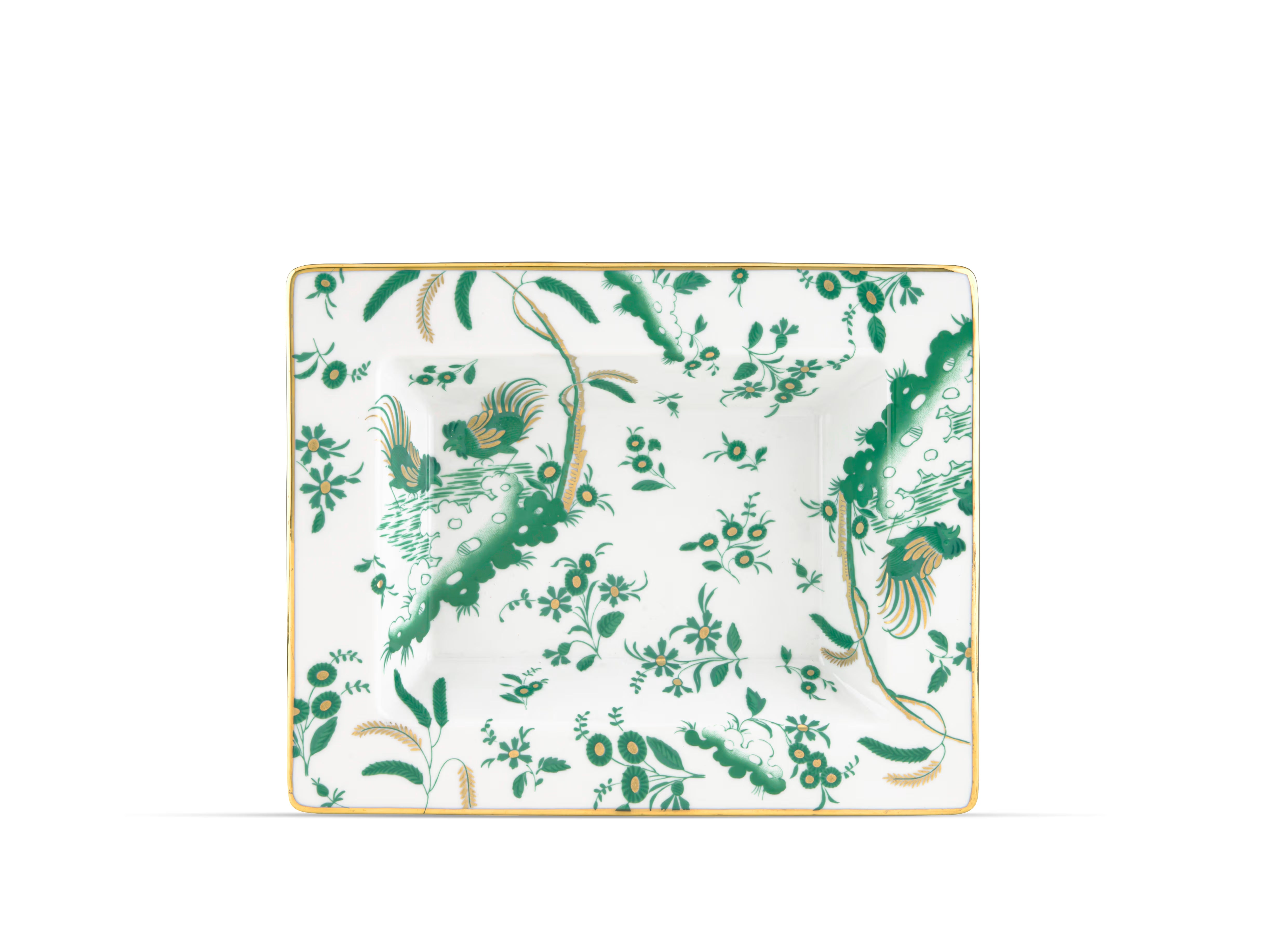  Decorative Vide Poche/Change Tray with floral Giada Ji Ondori rooster pattern on a white background. "Ginori 1735 Is Luxury Tableware And A Great Designer Home Gifts"