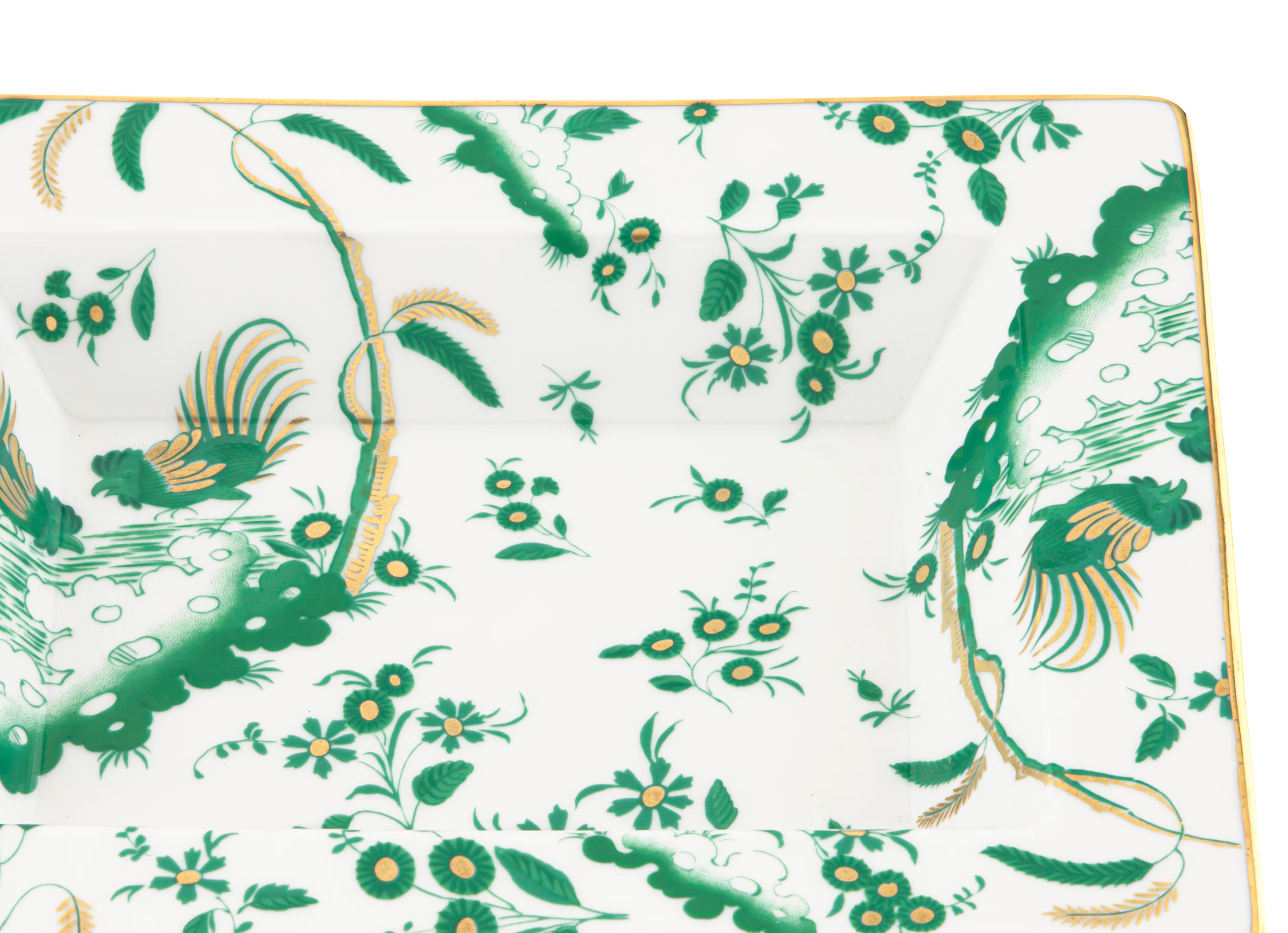  Decorative Vide Poche/Change Tray with floral Giada Ji Ondori rooster pattern on a white background. "Ginori 1735 Is Luxury Tableware And A Great Designer Home Gifts"