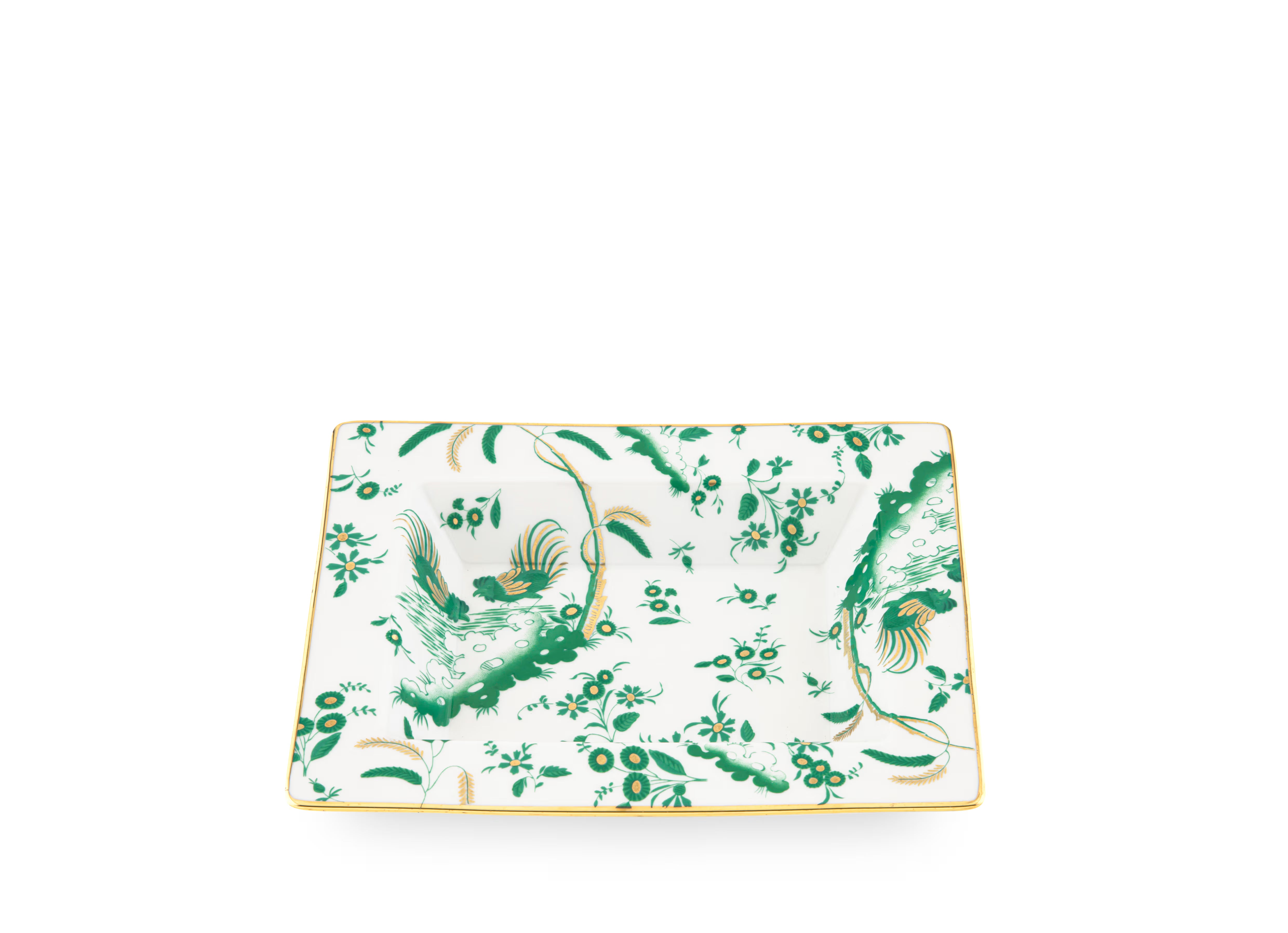  Decorative Vide Poche/Change Tray with floral Giada Ji Ondori rooster pattern on a white background. "Ginori 1735 Is Luxury Tableware And A Great Designer Home Gifts"