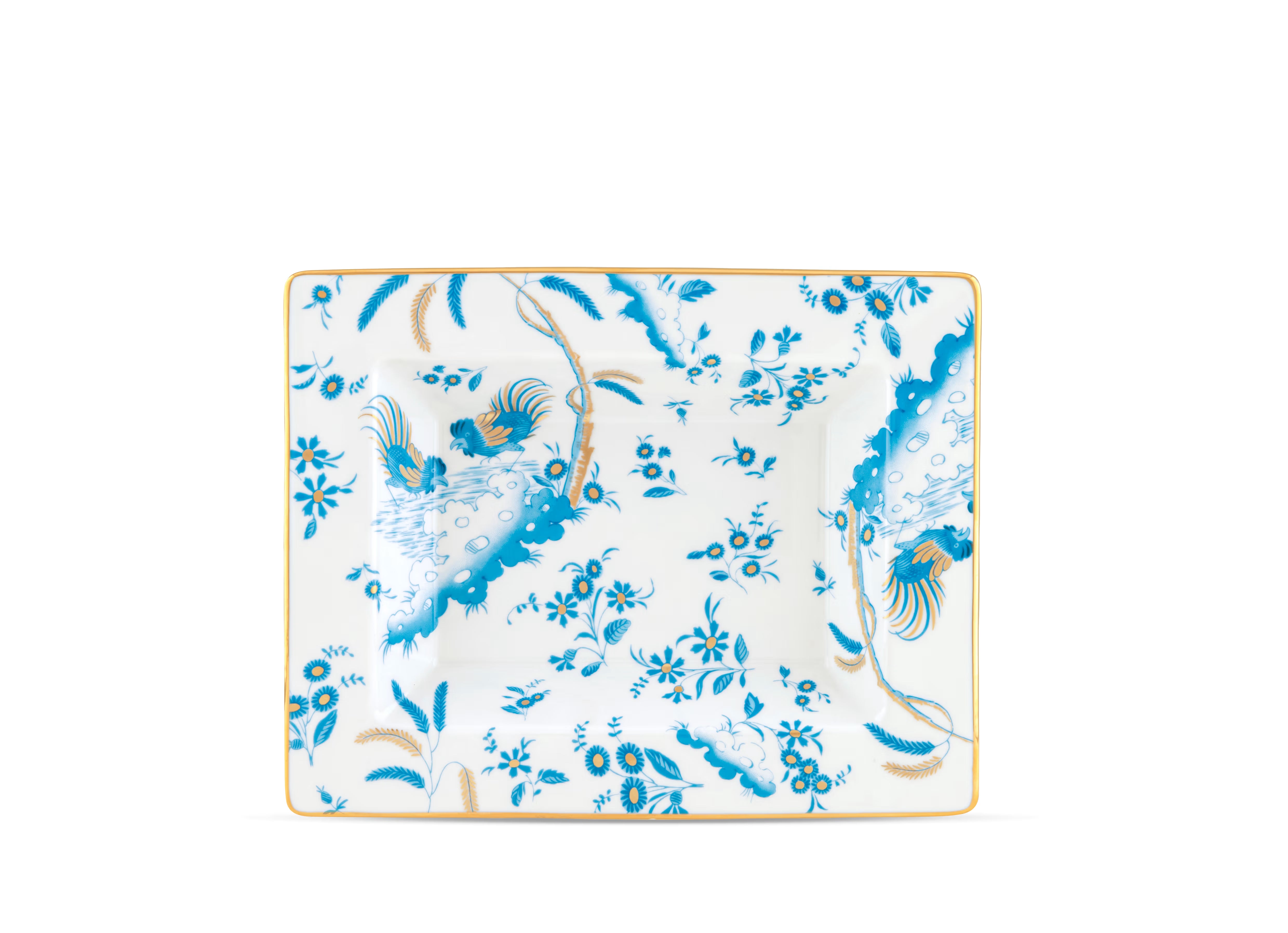  Decorative Vide Poche/Change Tray with floral Turchese Ji Ondori rooster pattern on a white background. "Ginori 1735 Is Luxury Tableware And A Great Designer Home Gifts"