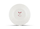 Decorative Dessert Plate with floral Megenta Ji Ondori rooster pattern on a white background. "Ginori 1735 Is Luxury Tableware And A Great Designer Home Gifts"
 Oro Di Doccia A white porcelain dessert plate with intricate floral patterns and gold accents. A Ji Ondori Rooster.