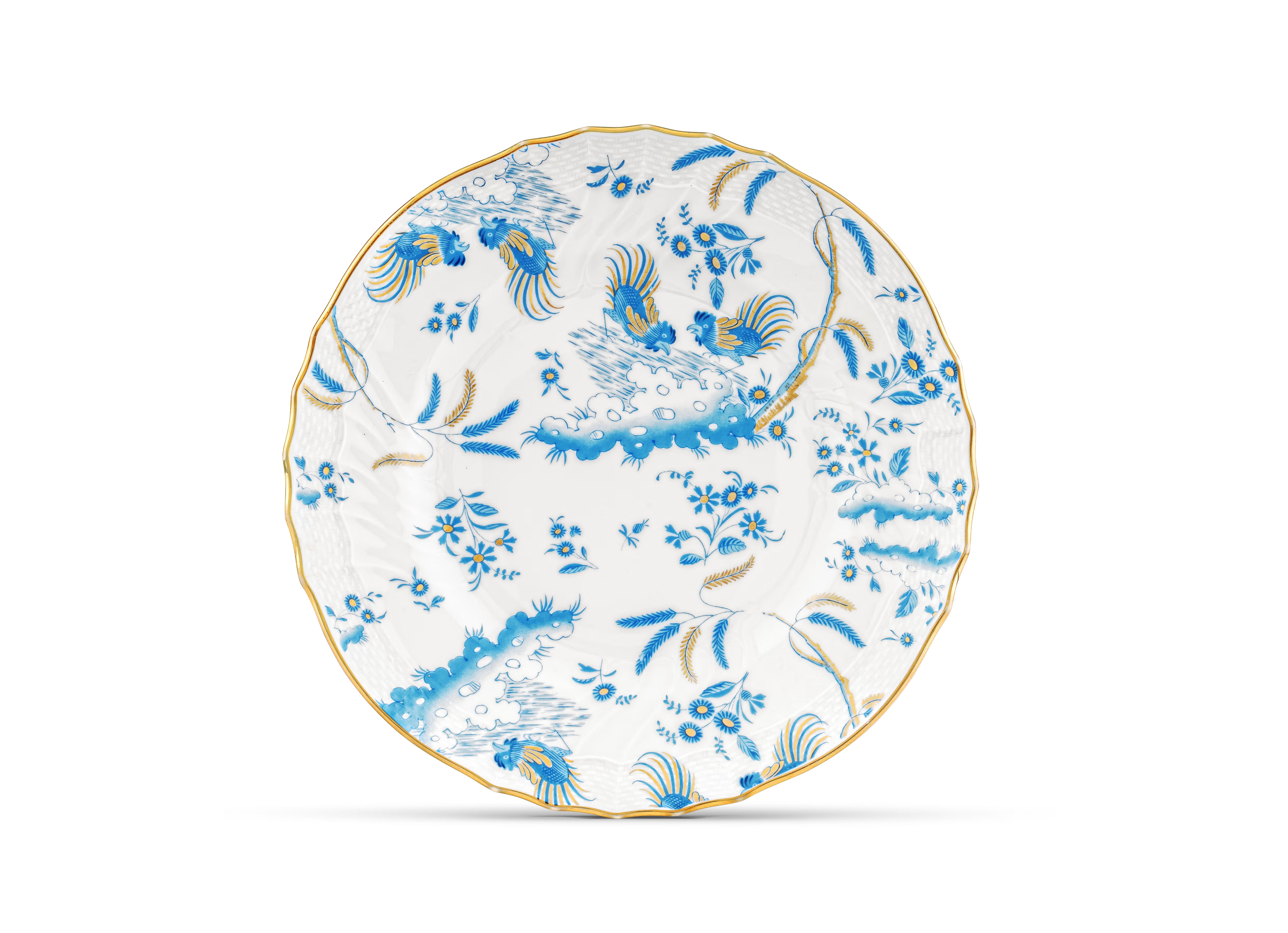 Oro Di Doccia Turquoise DESSERT PLATE  Decorative Dessert plate with floral Turquoise Ji Ondori rooster pattern on a white background. "Ginori 1735 Is Luxury Tableware And A Great Designer Home Gifts"