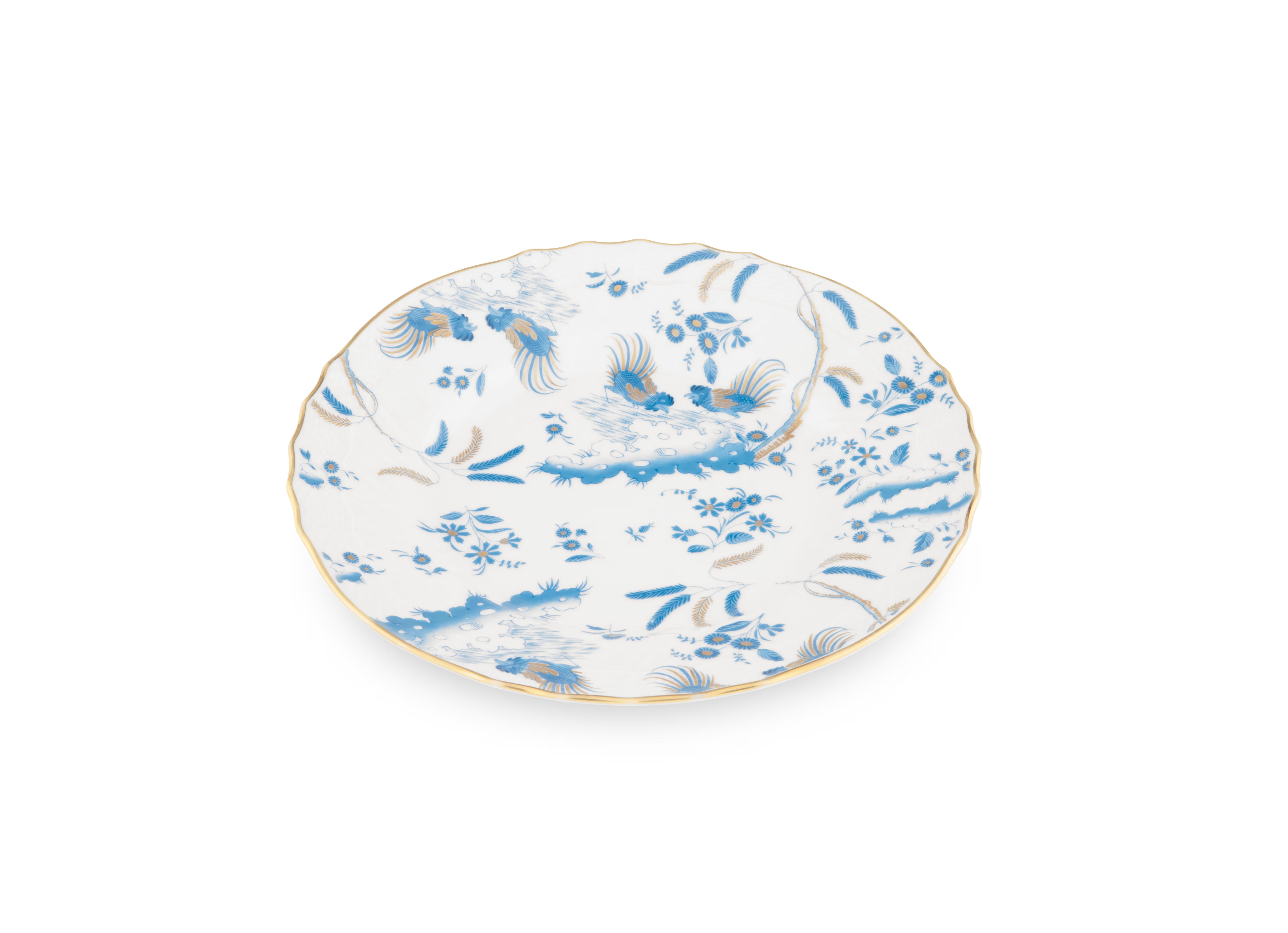 Oro Di Doccia Turquoise DESSERT PLATE  Decorative Dessert plate with floral Turquoise Ji Ondori rooster pattern on a white background. "Ginori 1735 Is Luxury Tableware And A Great Designer Home Gifts"  