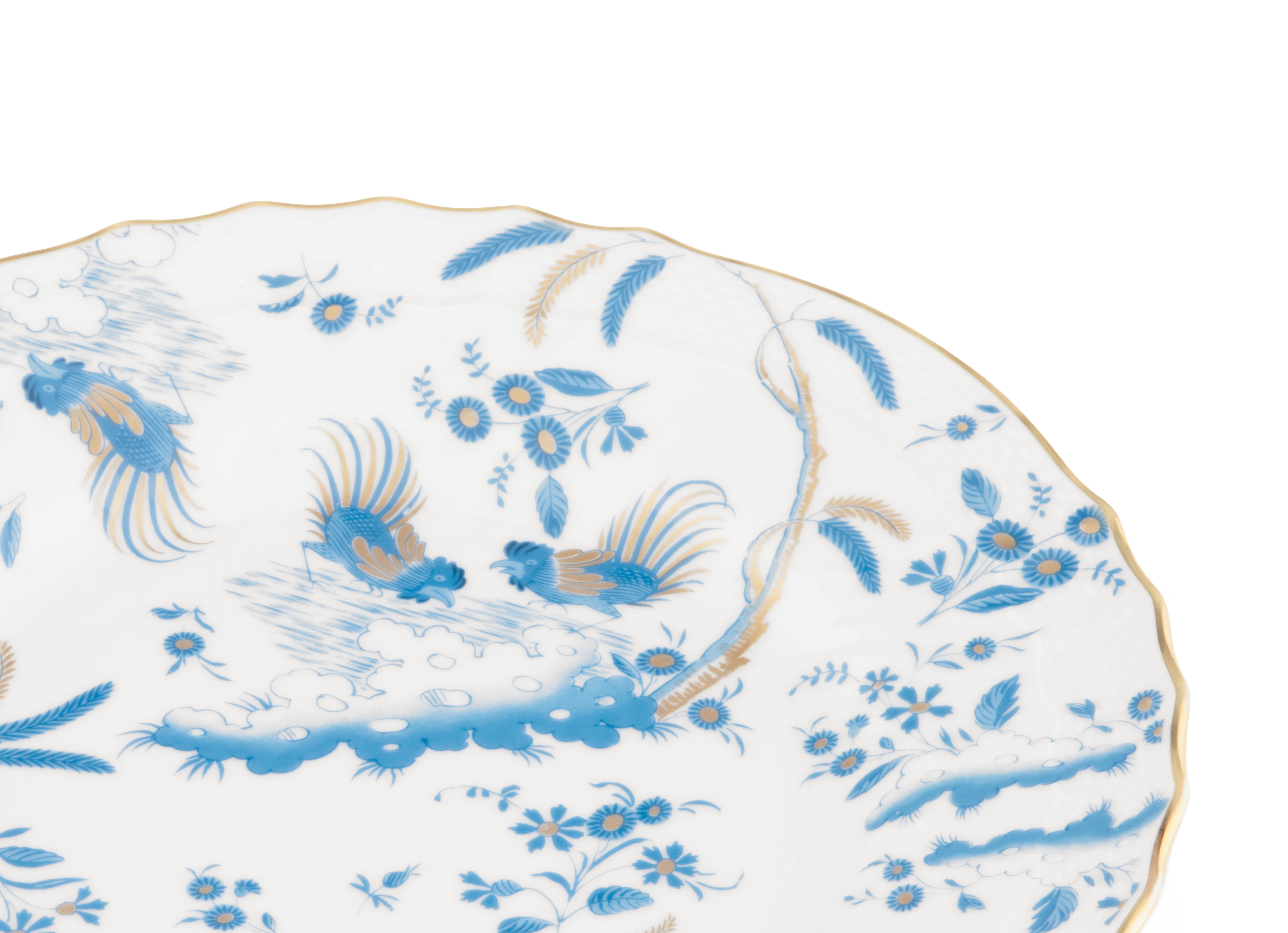 Oro Di Doccia Turquoise DESSERT PLATE  Decorative Dessert plate with floral Turquoise Ji Ondori rooster pattern on a white background. "Ginori 1735 Is Luxury Tableware And A Great Designer Home Gifts"