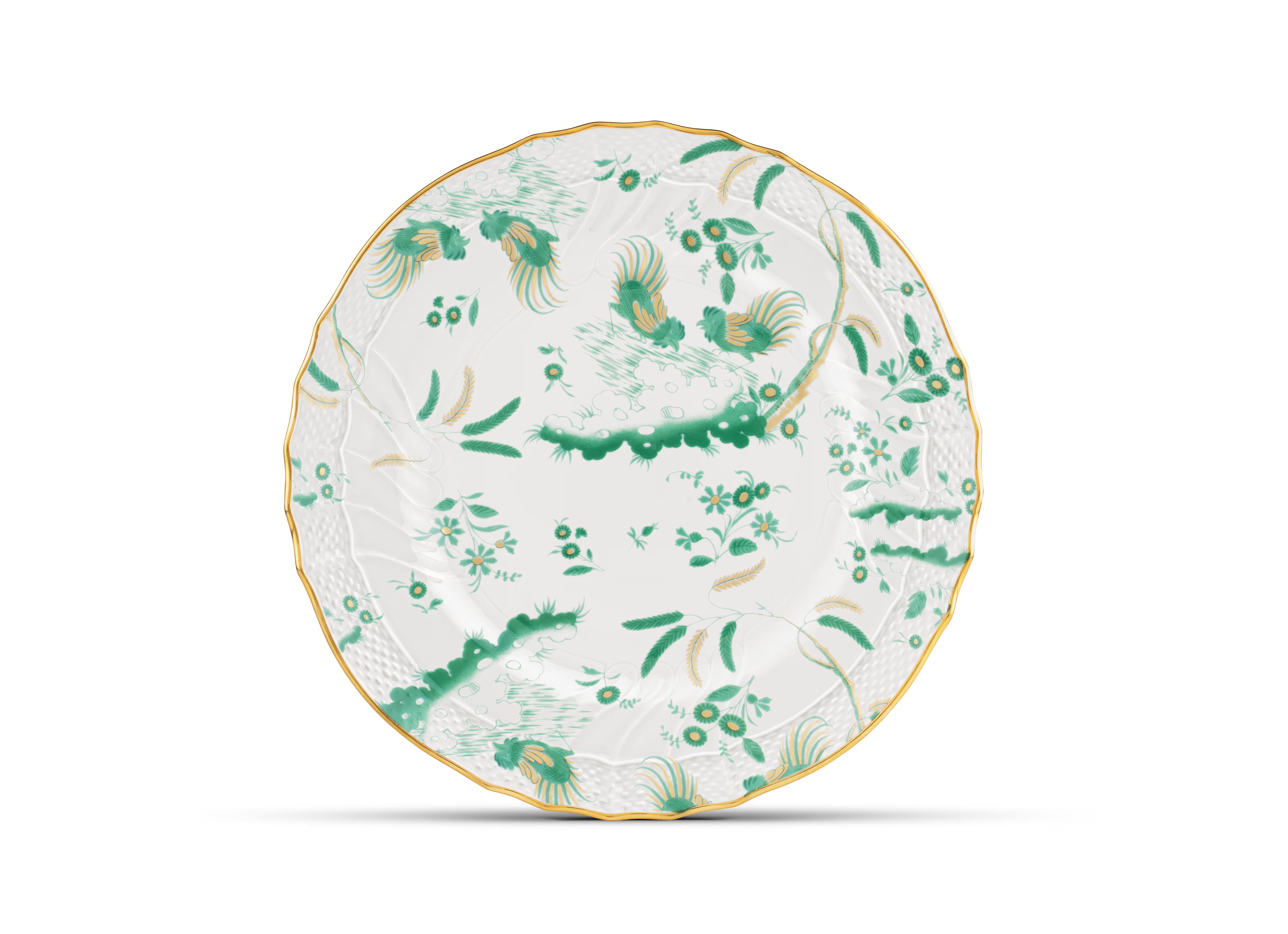 Oro Di Doccia GIADA DESSERT PLATE  Decorative Dessert plate with floral Giada Ji Ondori rooster pattern on a white background. "Ginori 1735 Is Luxury Tableware And A Great Designer Home Gifts"