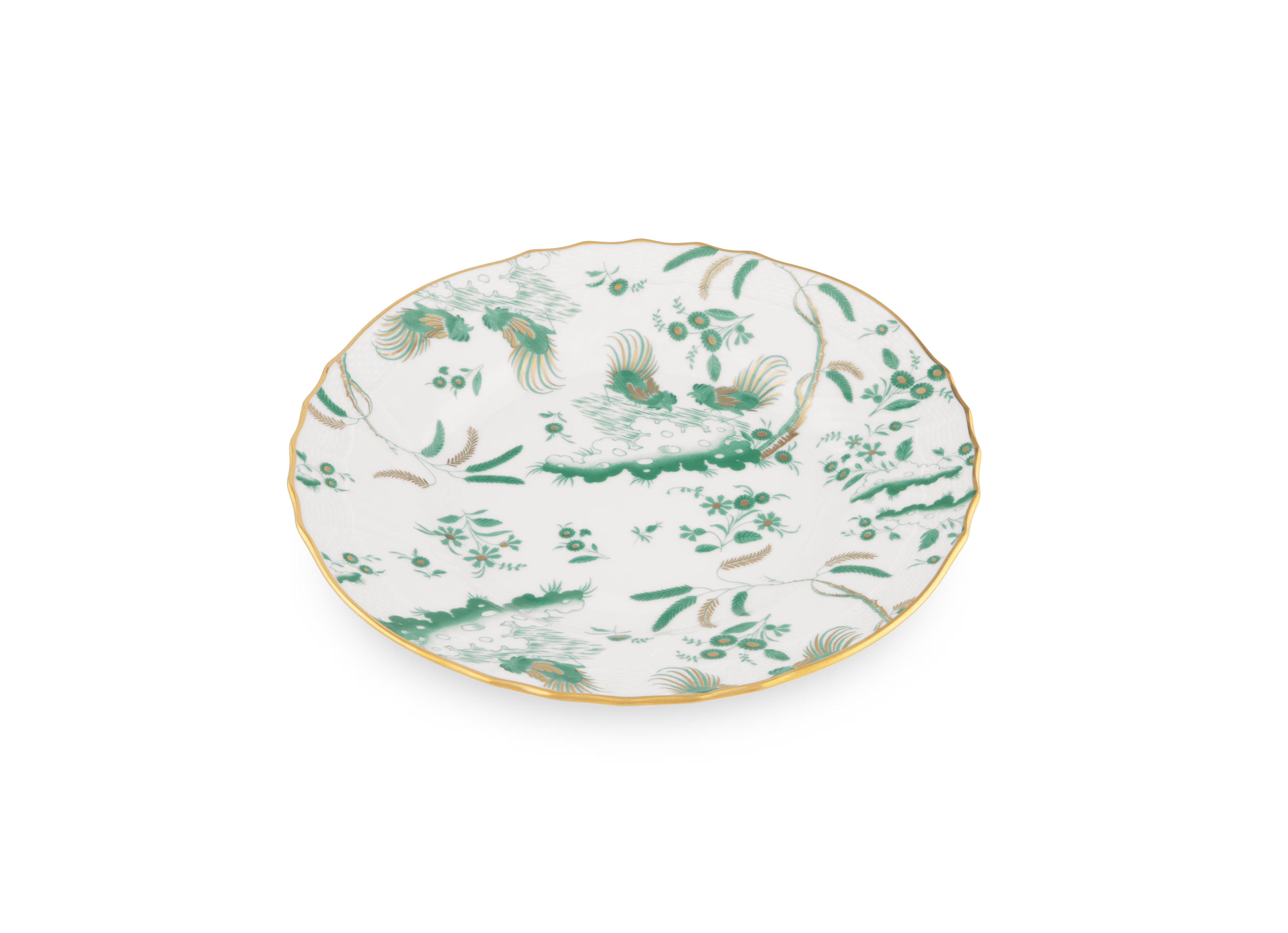 Oro Di Doccia GIADA DESSERT PLATE  Decorative Dessert plate with floral Giada Ji Ondori rooster pattern on a white background. "Ginori 1735 Is Luxury Tableware And A Great Designer Home Gifts"