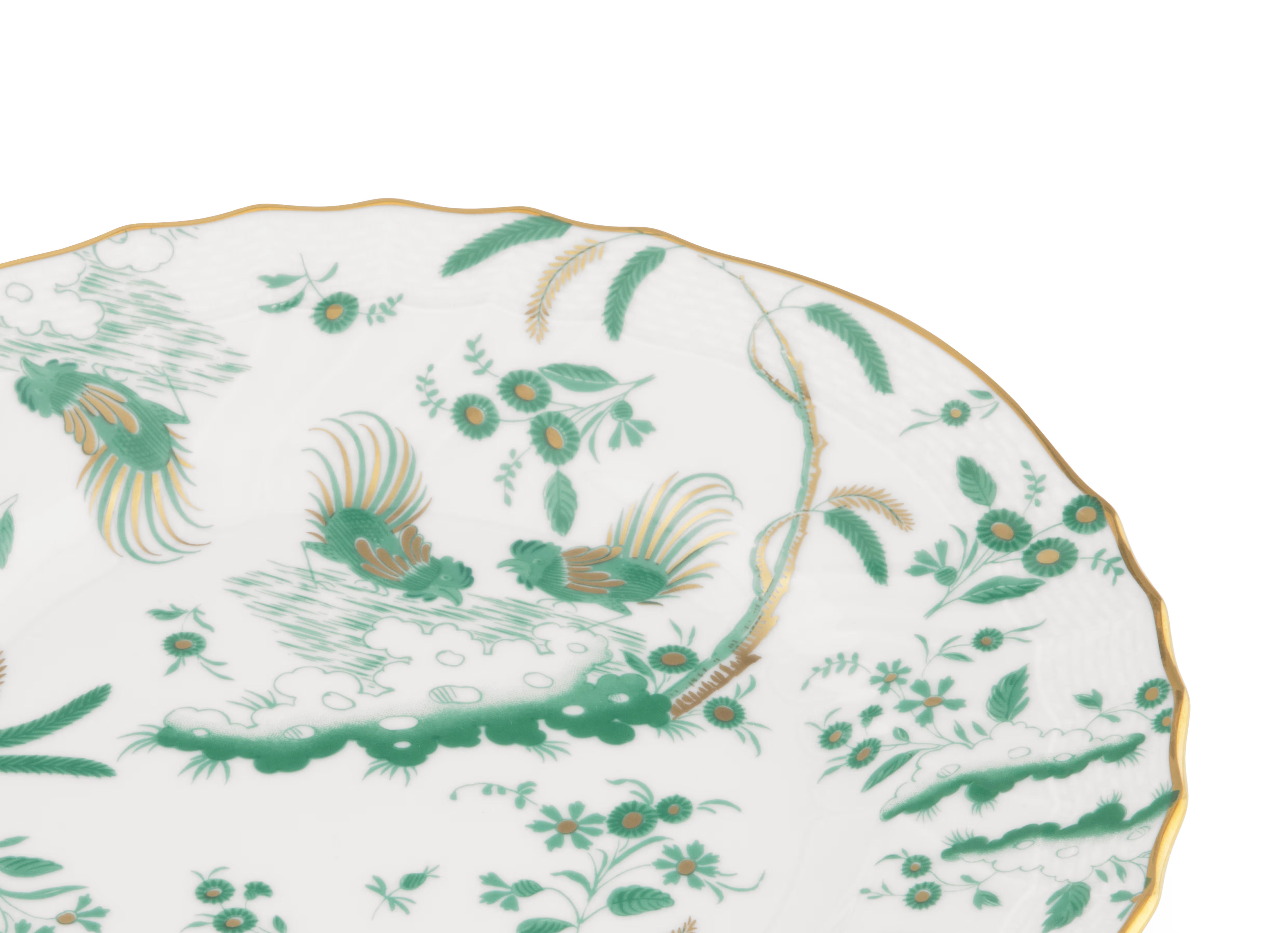 Oro Di Doccia GIADA DESSERT PLATE  Decorative Dessert plate with floral Giada Ji Ondori rooster pattern on a white background. "Ginori 1735 Is Luxury Tableware And A Great Designer Home Gifts"