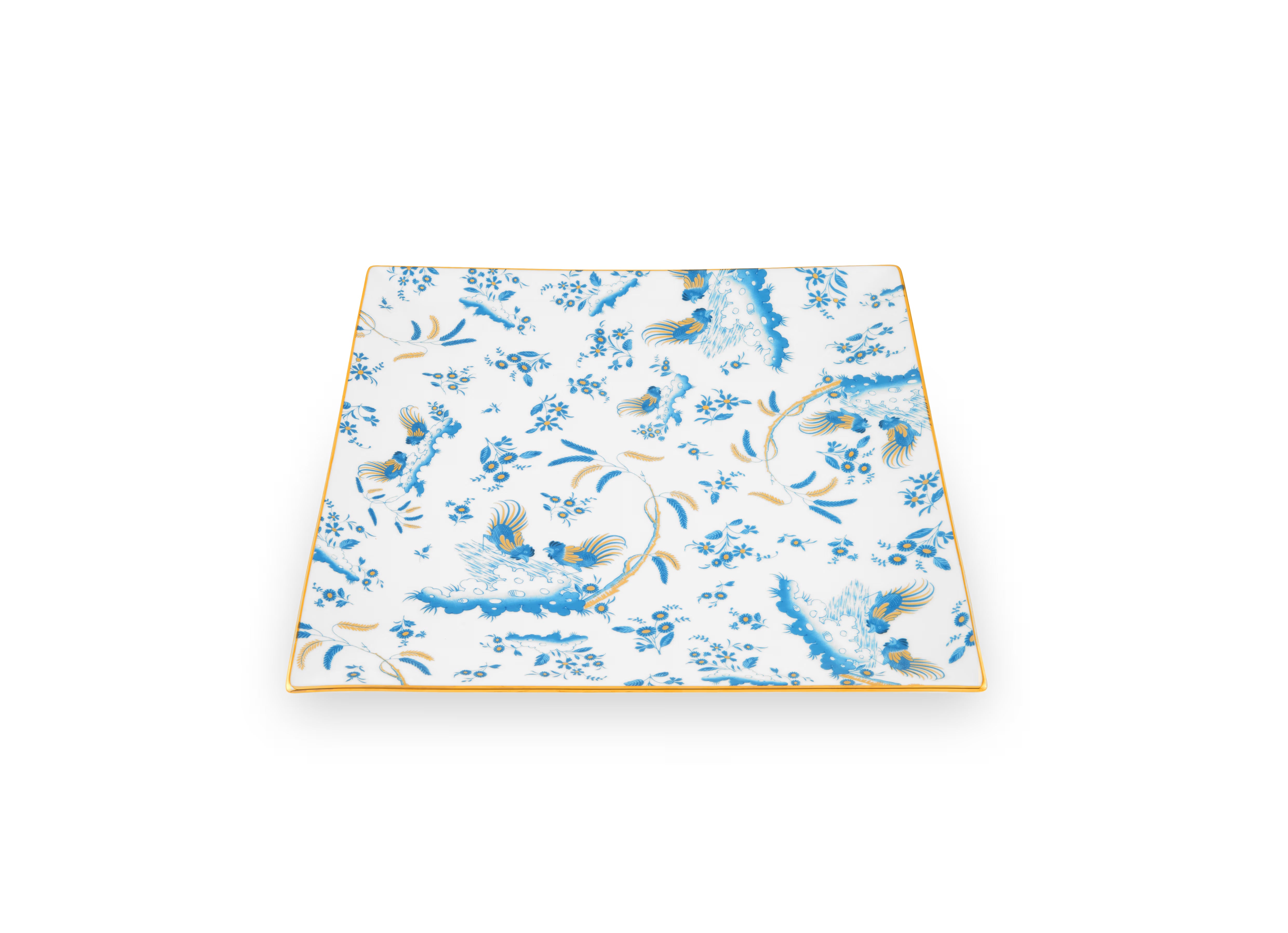 A square-shaped porcelain VIDE POCHE poche dish with a floral pattern and Blue accents, featuring the Ginori brand logo. Ji Ondori rooster "Ginori 1735 Is Luxury Tableware Brand And Also Great For Designer Home Gifts"