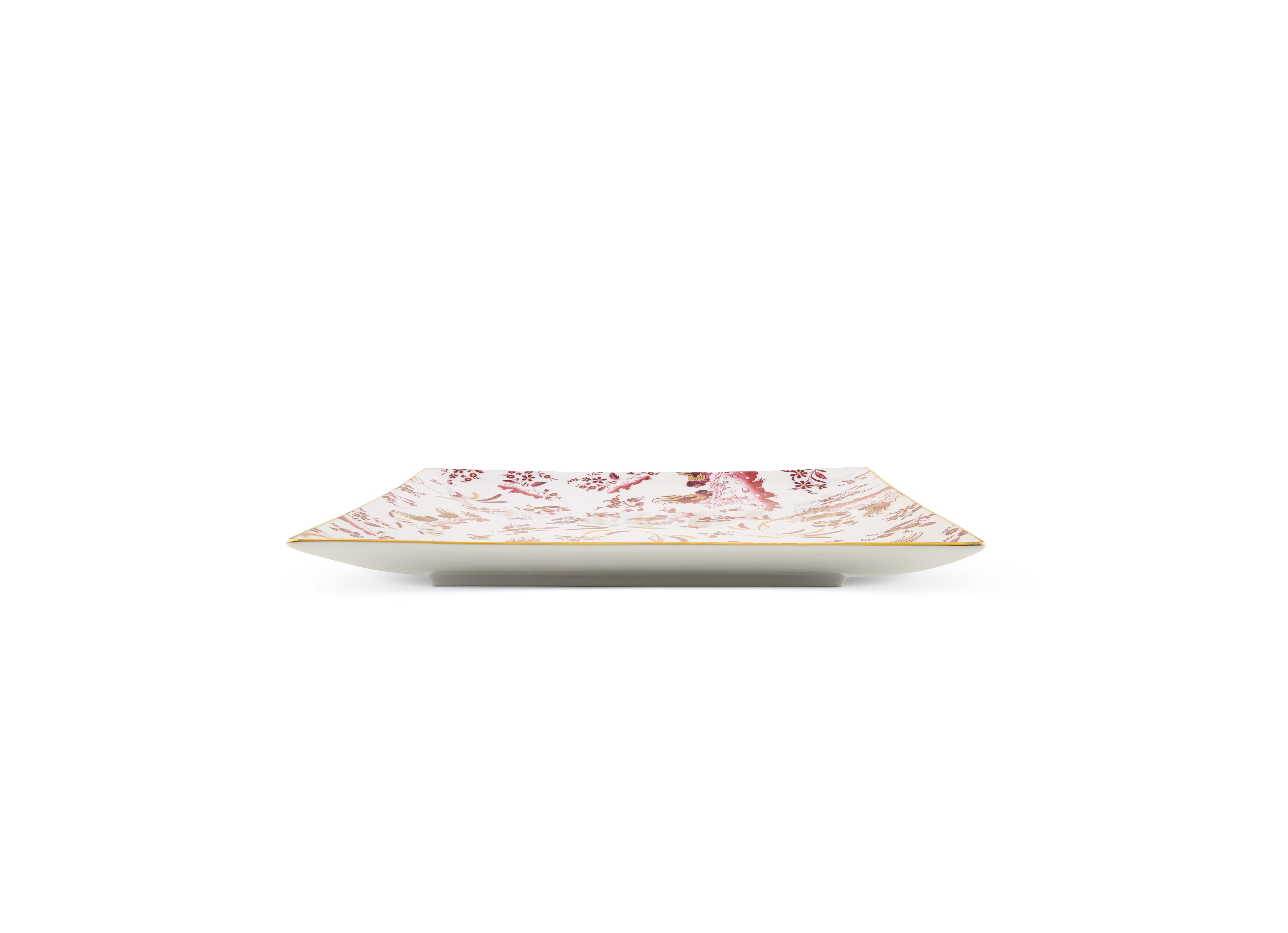 square-shaped porcelain VIDE POCHE poche dish with a floral pattern and red accents, featuring the Ginori brand logo. Ji Ondori rooster "Ginori 1735 Is Luxury Tableware Brand And Also Great For Designer Home Gifts"