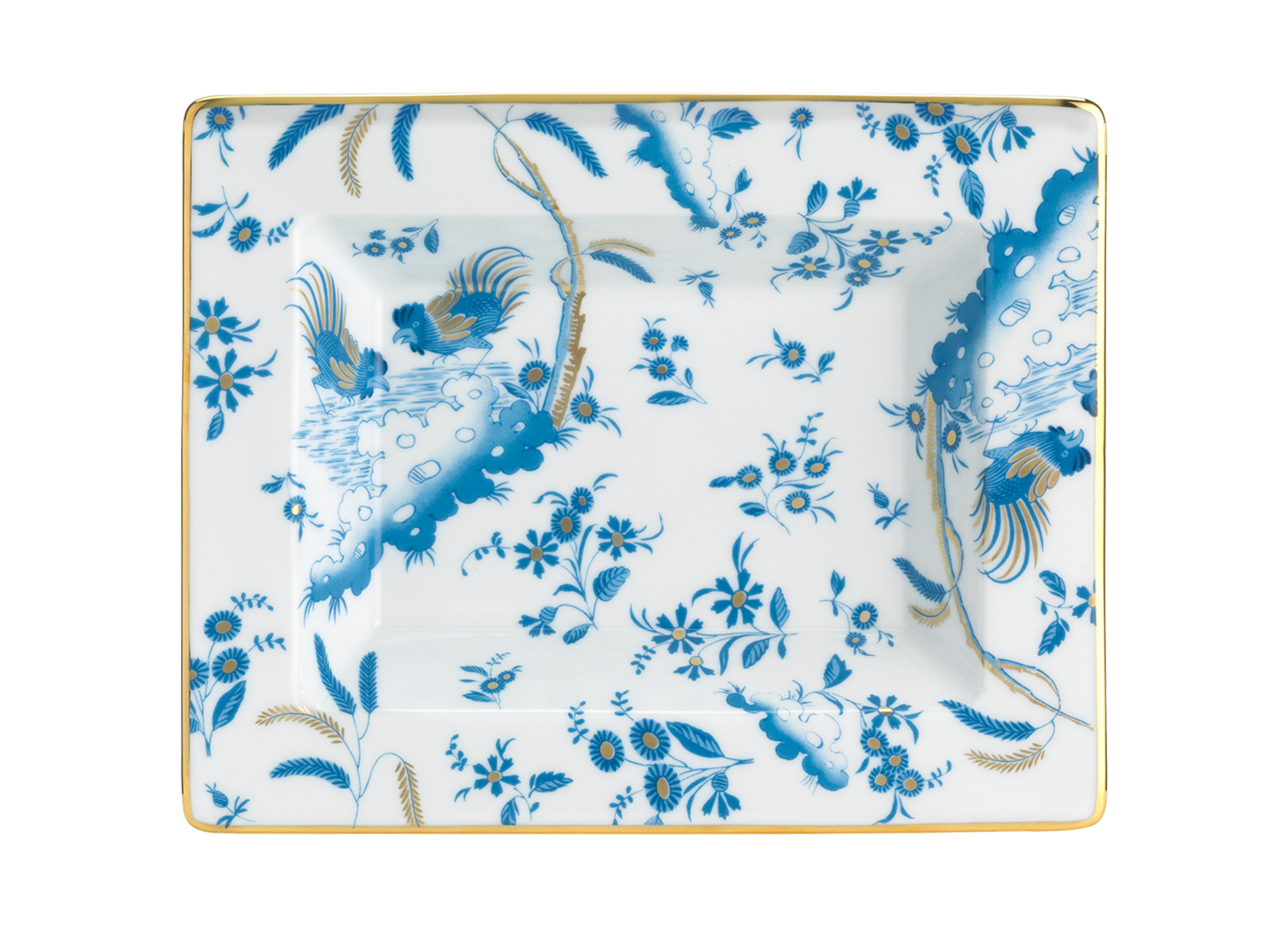  Decorative Vide Poche/Change Tray with floral Turchese Ji Ondori rooster pattern on a white background. "Ginori 1735 Is Luxury Tableware And A Great Designer Home Gifts"