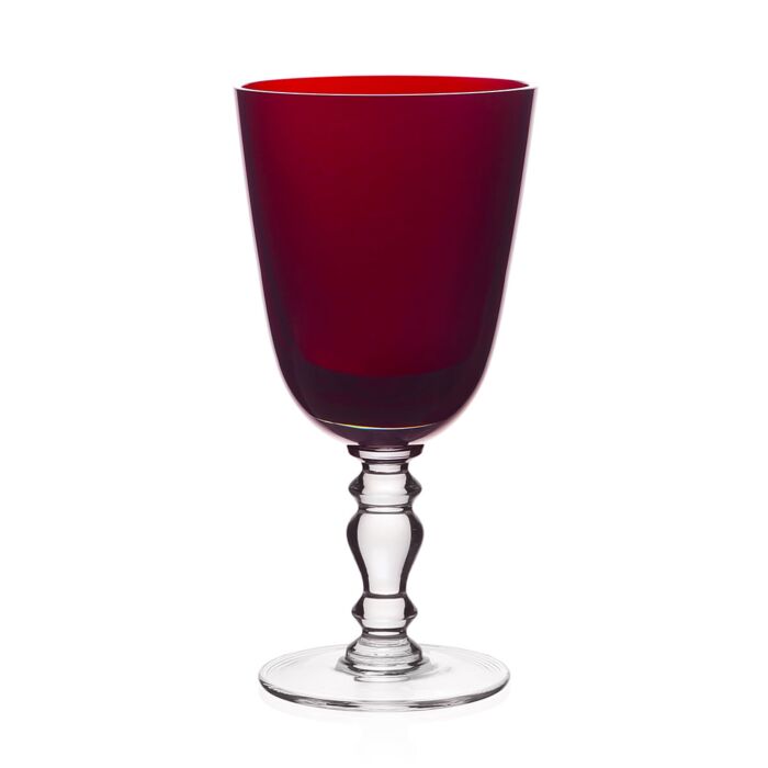 A Contemporary Shaped Goblet In The New Scarlet Color. The Bowl Is Colored With A Nicely Shaped Clear Stem And Base. 