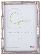 A silver bamboo frame designed for a 5x7 picture, with the brand 'Galassi' and 'Fine Italian Wood' indicated on the frame.