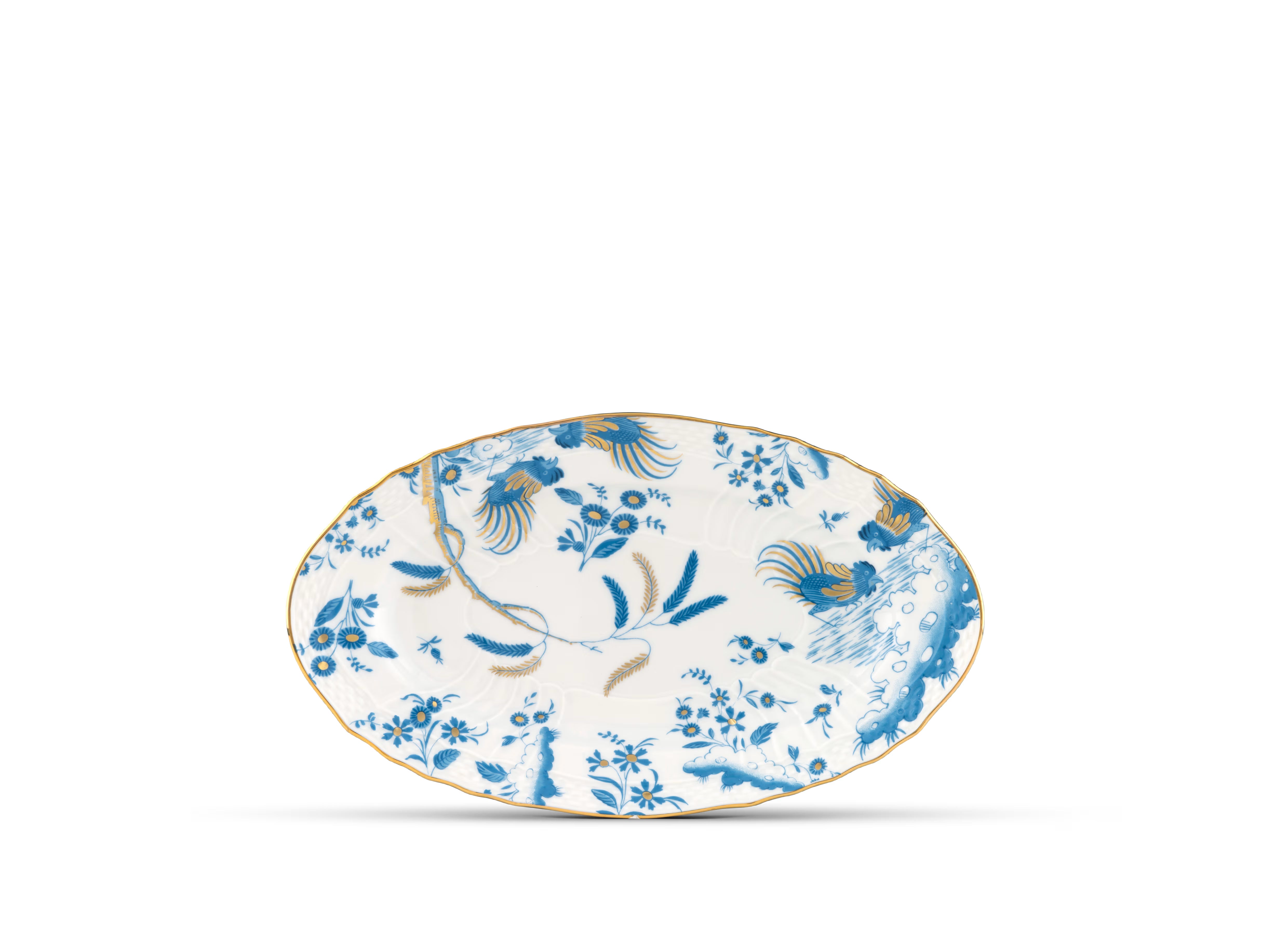  Decorative Pickle Dish plate with floral Turchese Ji Ondori rooster pattern on a white background. "Ginori 1735 Is Luxury Tableware And A Great Designer Home Gifts"