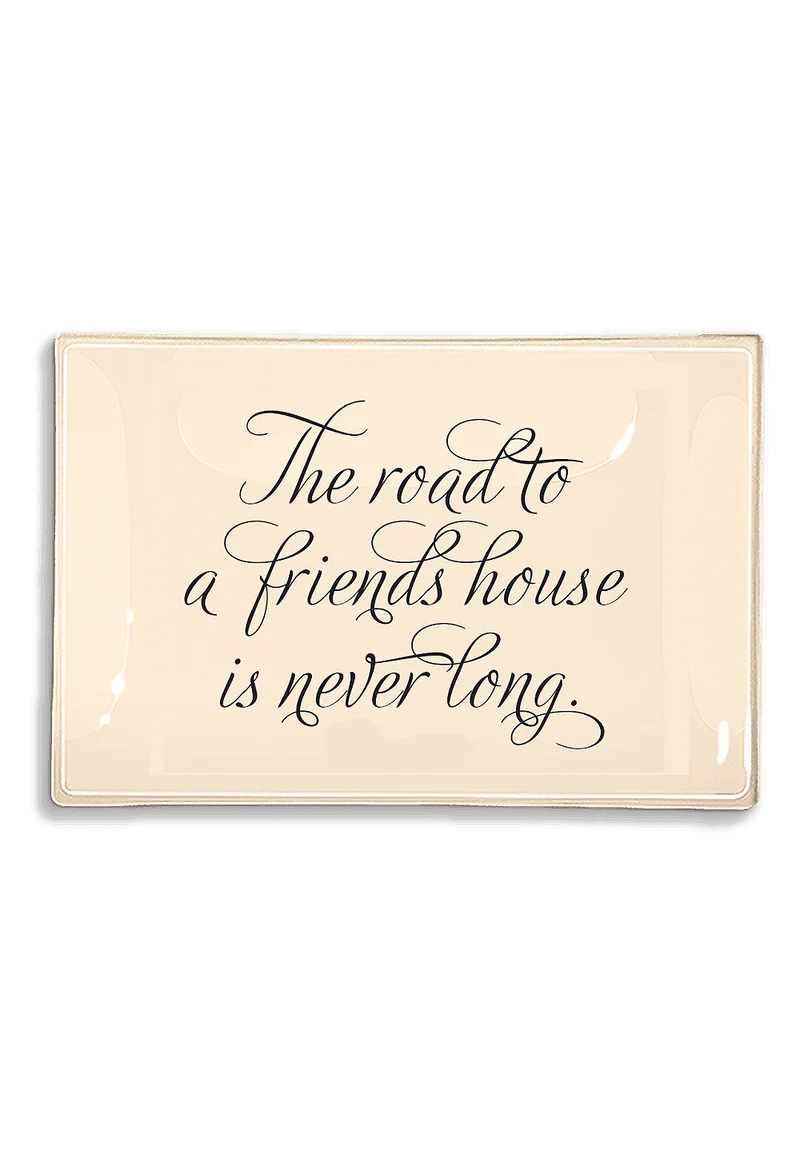 In the French tradition of decoupage, these bent-glass trays are handcrafted in our New York Studio. They feature vintage typeset on a natural cream background, and each is individually signed by Ben. Both practical and charming, Ben's signature decoupage is all food safe, wipe clean and the back side is felted